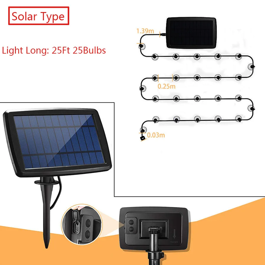 

Outdoor Garden Solar String Lights 25ft Waterproof Solar Patio Fairy Lights Home Backyard Christmas Decorations Wedding Garland
