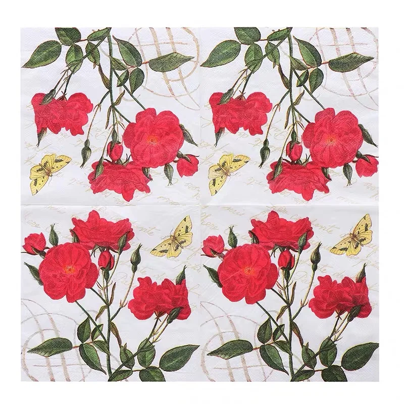 

10pcs 33*33cm flower theme paper napkins serviettes decoupage decorated for wedding party virgin wood tissues