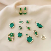 18k gold clad emerald s925 silver pin earrings retro high zircon pendant diy earrings bracelet necklace material