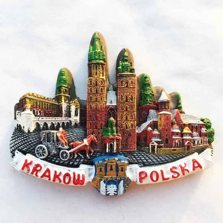 QIQIPP полированный город Краков здание достопримечательности трехмерный туристический сувенир магнитная наклейка на холодильник