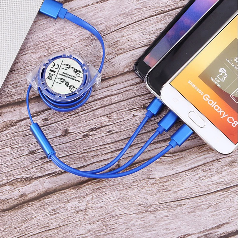 Blue Usb кабель для зарядки samsung huawei все-в-одном выдвижной кабель для xiaomi Портативный micro type-c кабель для быстрой зарядки - Цвет: Blue