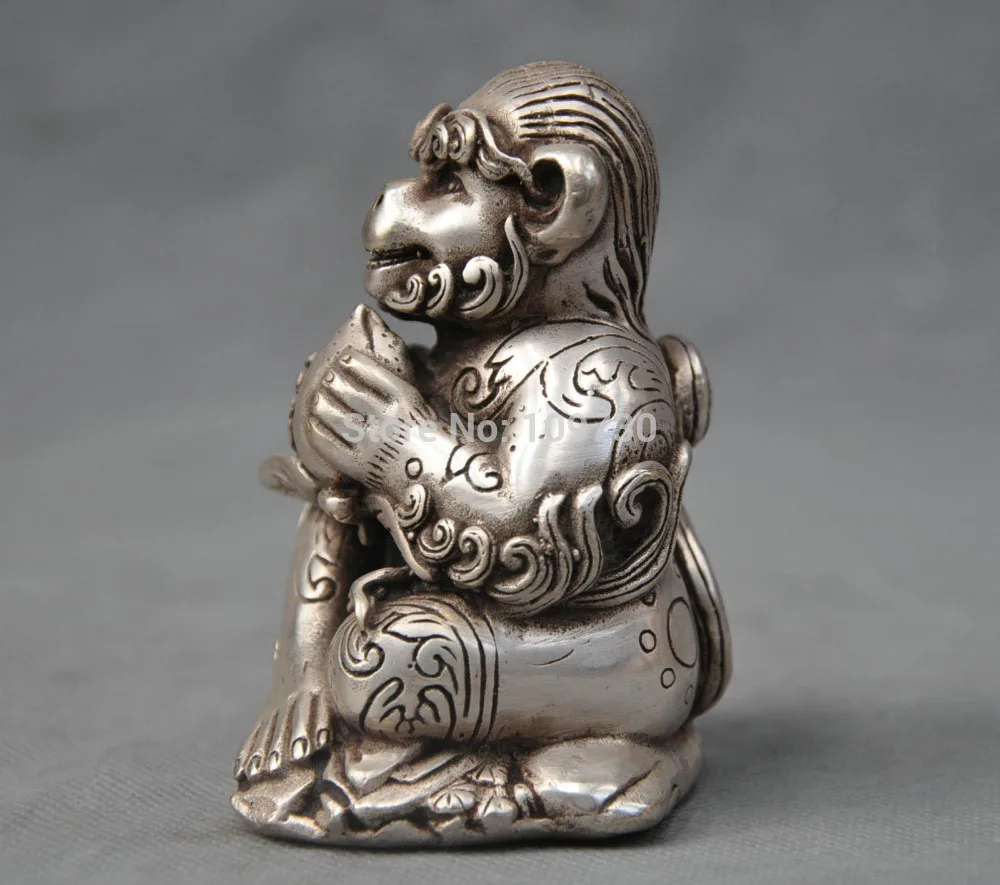 001318 5 дюймов китайская Серебряная бронзовая фэн-шуй зодиакальная обезьяна