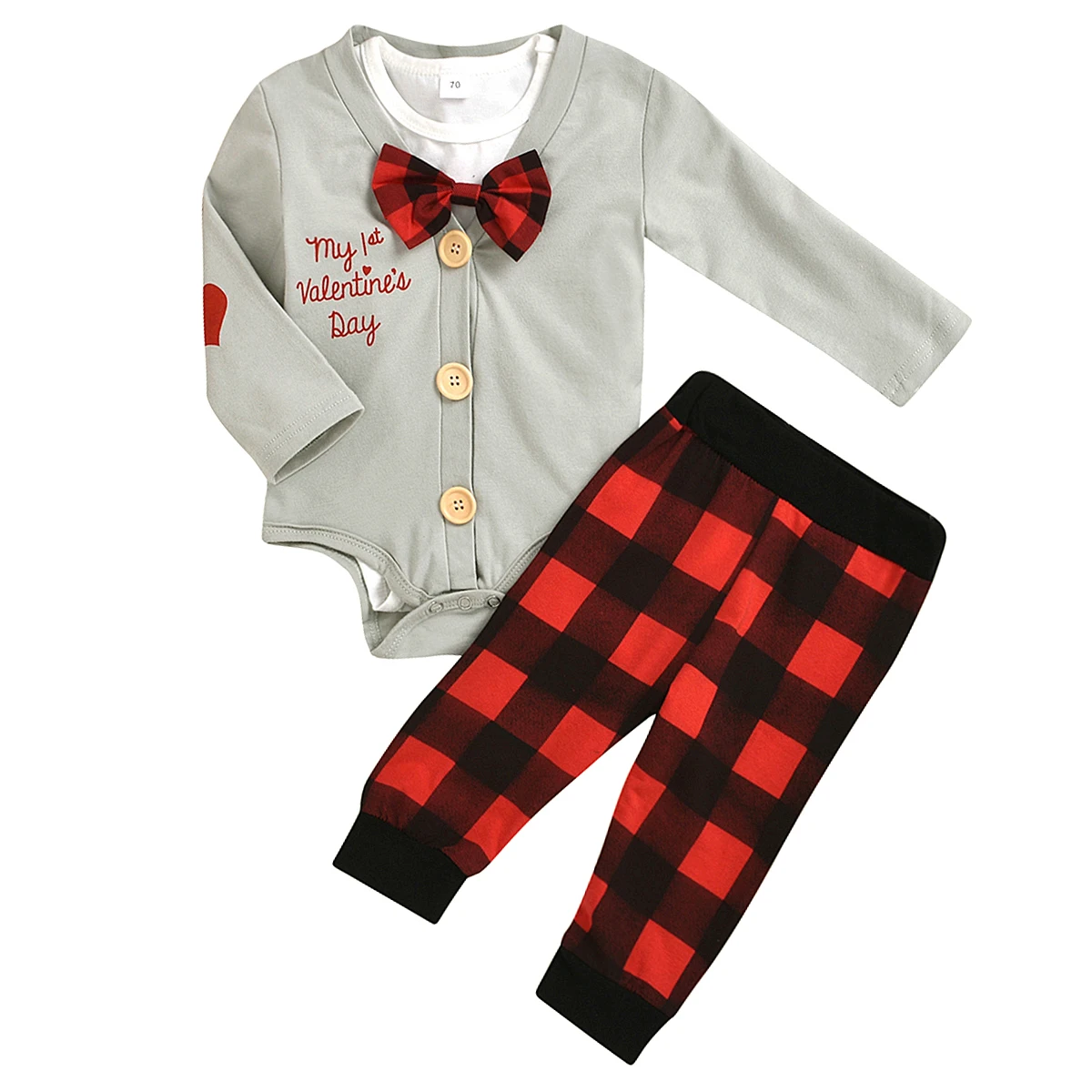 3pcs Boy Clothes Set Valentine Baby Clothing Infant Jumpsuits Gentleman Outfit Sets Bow Tie Shirt+Coat+plaid pant Spring |