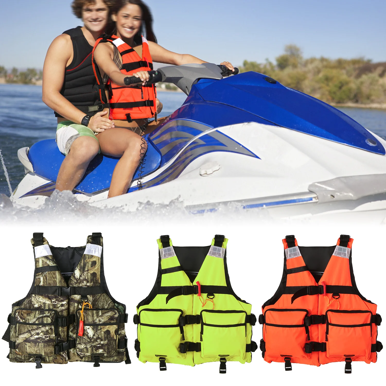 

Adult Water Sport Life Vest Reflective Life Jacket Life Safety Waistcoat for Swimming Kayaking Fishing Sailing Floatation