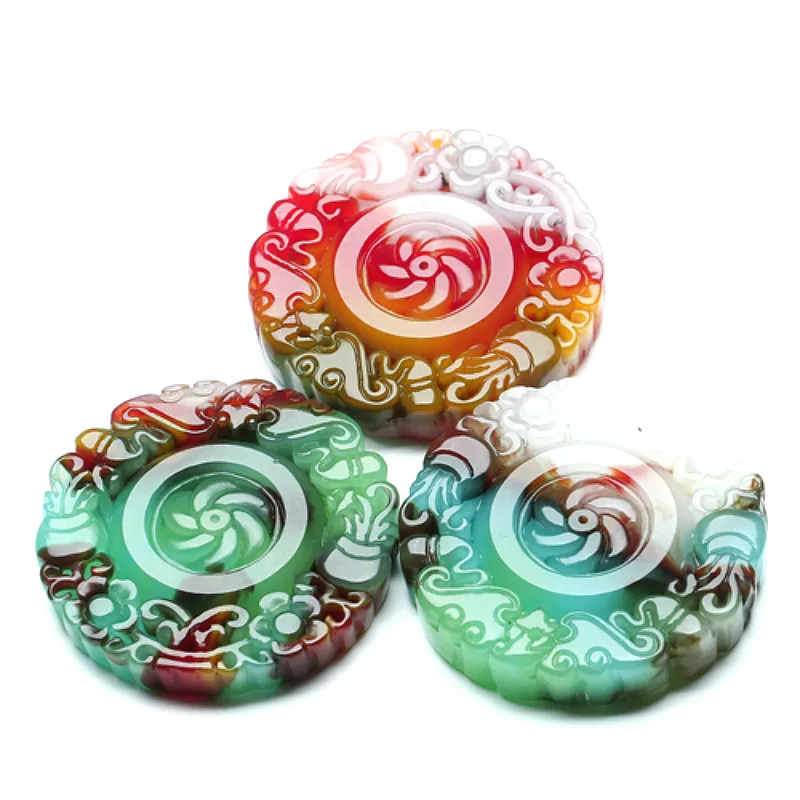 

1PC Bat Flower Color Jade Pendant Chinese Necklace Carved Natural Charm Jewelry Amulet Fashion Accessories for Men Women Gifts