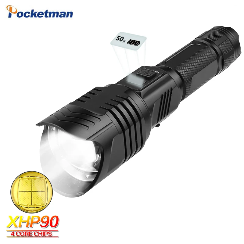 Самый мощный светодиодный фонарик XHP90 с двойным объективом масштабируемый