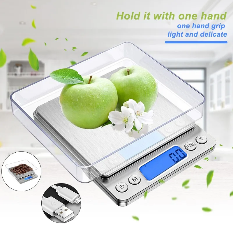 

0.01g USB/Battery Household Kitchen Scale Stainless Steel Accurate Electronic Food Baking Scale For Kitchen Mail Room Office