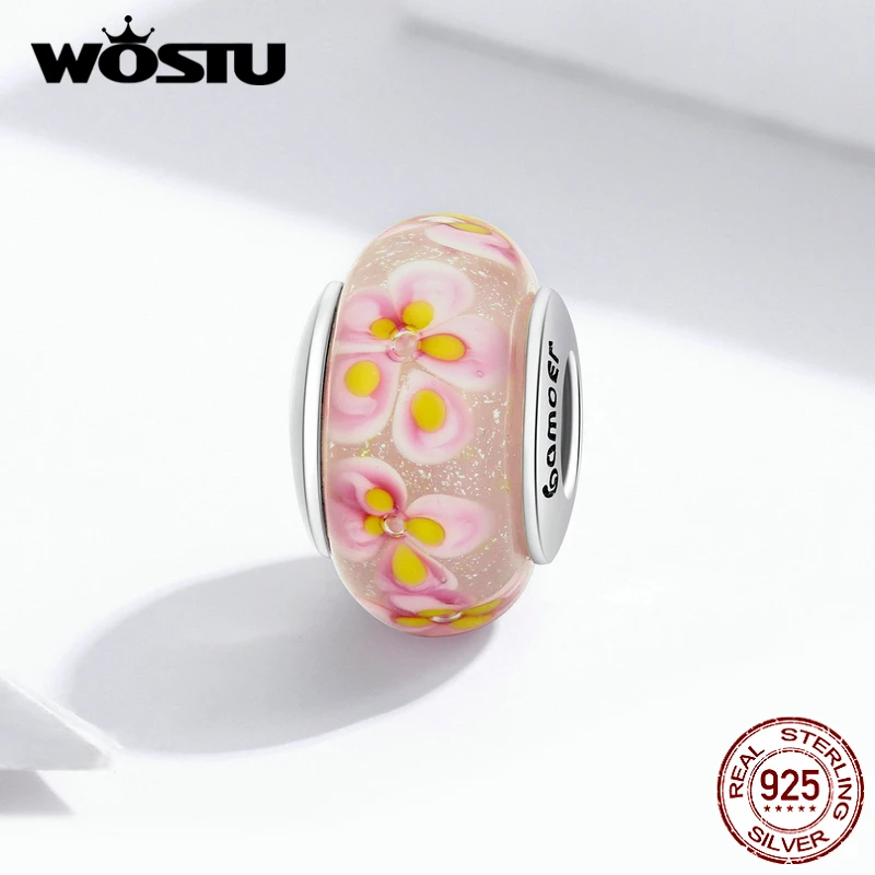 WOSTU серебро 925 пробы великолепные цветы стеклянные бусины круглые подвески