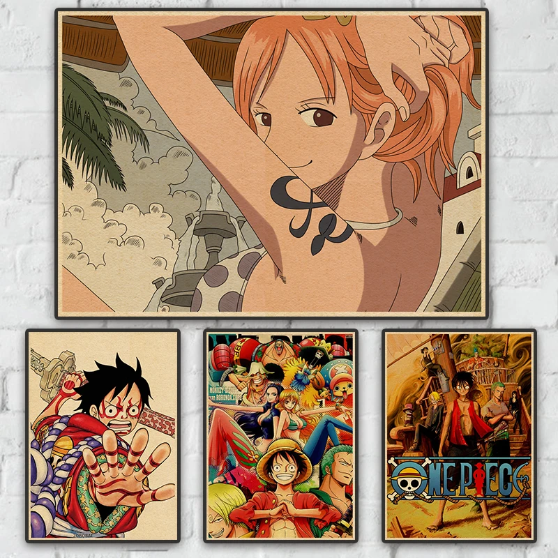 

Japanese Animation One Piece Retro Poster Kraft Paper Art Prints and Posters Home Room Decor Wall Sticker Buy 3 Get 4