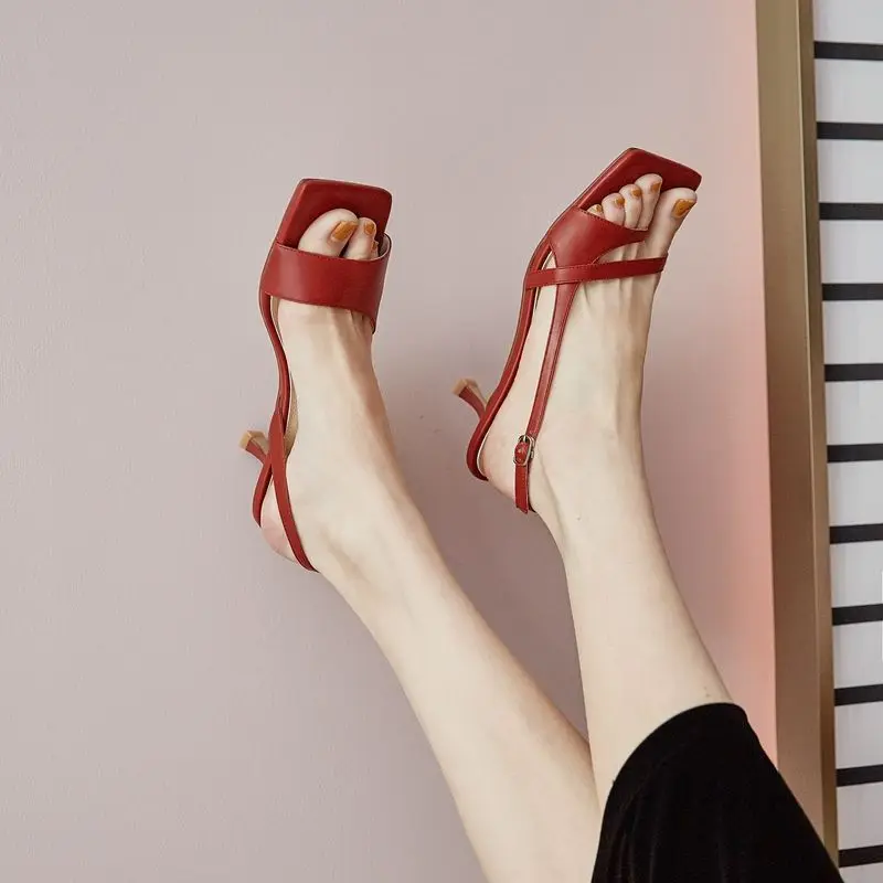 ?? 女性用の小さなヒールのサンダル,フランスのレトロなスタイル,正方形の先端が付いた,中央ヒールと薄いヒール,2021