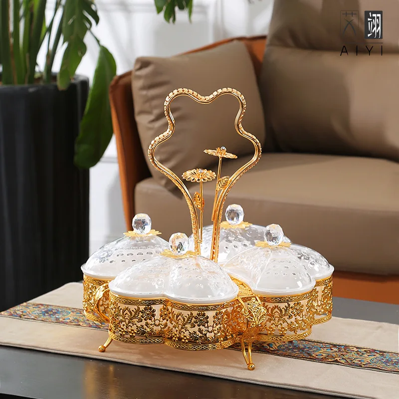 

Light luxury fruit tray fashion fruit tray European style lattice candy dry fruit tray with cover organizer box Fruit tray