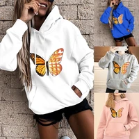 hoodie womens pullover long sleeved loose pullover girl casual streetwear butterfly print autumn and winter sports hoodies