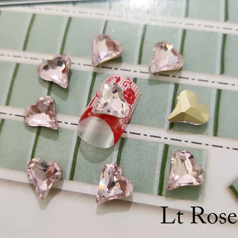 Lt Rose 20 шт, 8 мм, алмазные Стразы для маникюра, блестящее стекло, клей на спине, стразы для рукоделия, 3D ногтей - Цвет: Lt Rose