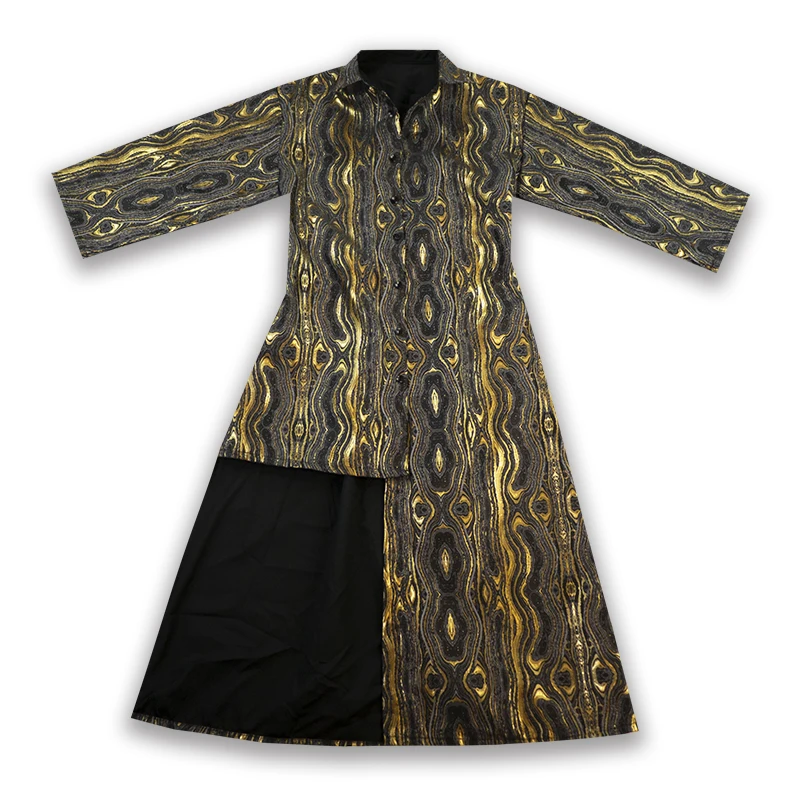 

2021 Woman Japanese Kimono Asymmetrical twilight wave Jacquard Trench long Coat