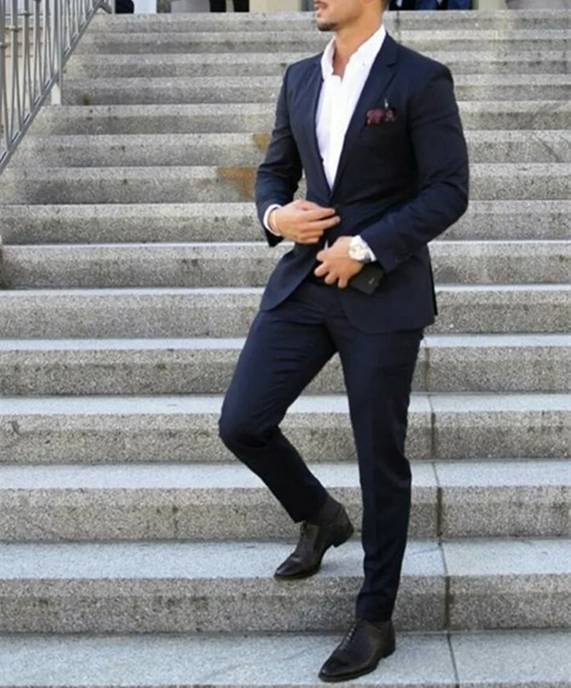 Темно синий смокинг женский костюм из 2 предметов с лацканами пиком мужские