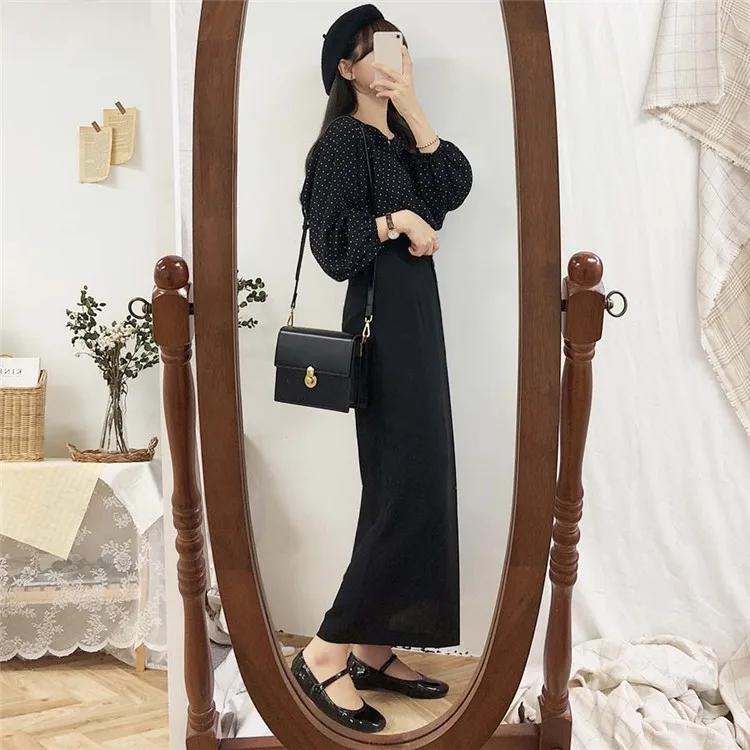 New 2021 Spring Women Fashion Casual Office Ladies Korean Style Buttons High Waist Patchwork Split Female Straight Skirt SK6121 | Женская