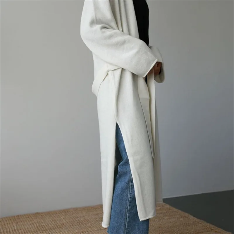 Autumn Winter Women's Cardigan Simple Belt Female New Fashion Long Coat Loose Type Wool Knitted Cardigan Female Outwear