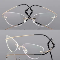 cat eye women titanium alloy rimless myopia glasses nearsighted glasses prescription glasses 0 50 0 75 1 0 1 25 to 6 00