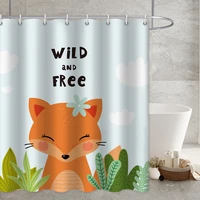 wildlife printed shower curtains bathroom waterproof duschvorhang cat fox rabbit cartoon bath accessories decor curtain hooks