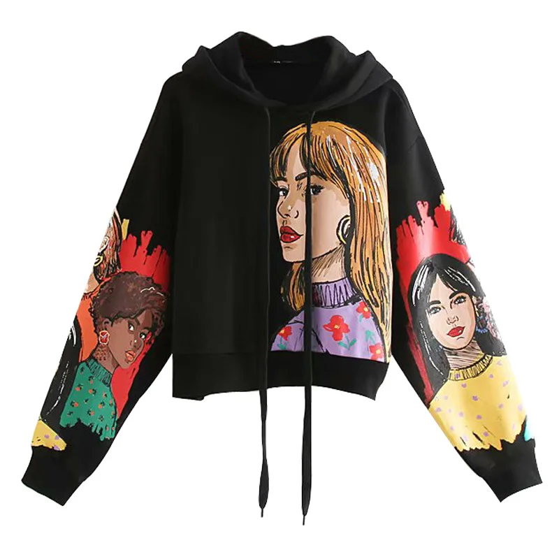 Уличная Повседневная Толстовка с капюшоном Дамская Мода принтом граффити
