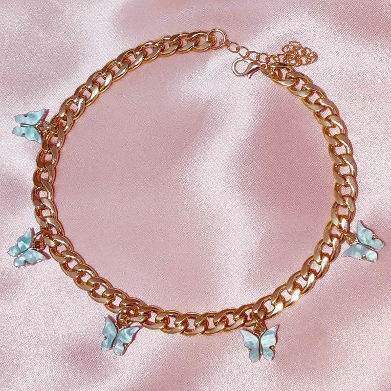 

Punk Cubana Neck Chains Butterfly Pendant Necklace for Women Girl Birthday Statement 2020 Vintage Short Choker Aesthetic Jewelry