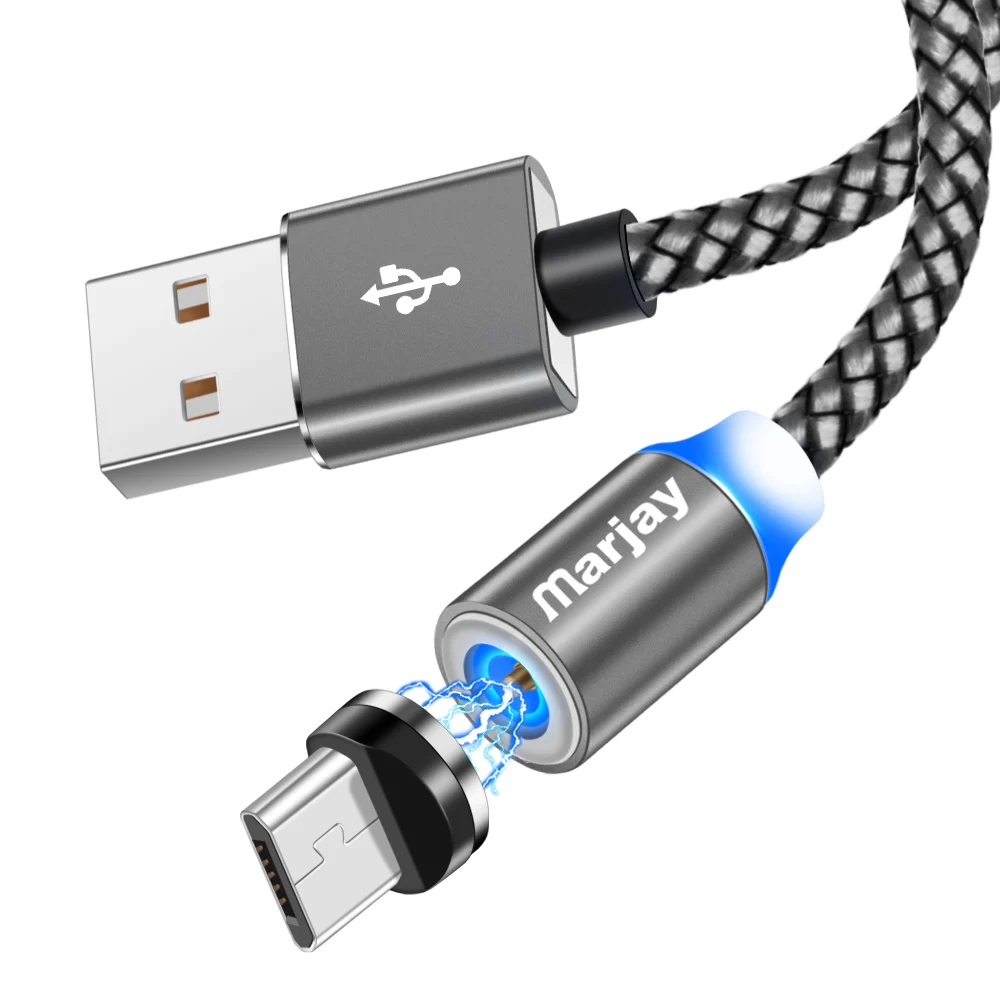 Gray For Micro Marjay Магнитный зарядный кабель светодиодный Micro usb type C Магнитный usb зарядный кабель для iphone X 7 8 6 Xs Max XR samsung S9 зарядное устройство - Цвет: Gray For Micro