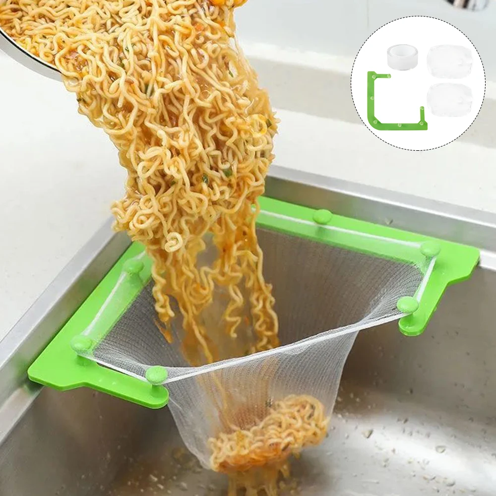 

Kitchen Triangle Tri-Holder Filter Sink Strainer Bag Leftovers Garbage Storage Rack Kitchen Hanging Fine Mesh Net Holder