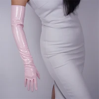 60cm patent leather long gloves emulation leather pu bright leather mirror light pink cherry pink womens gloves wpu53 60