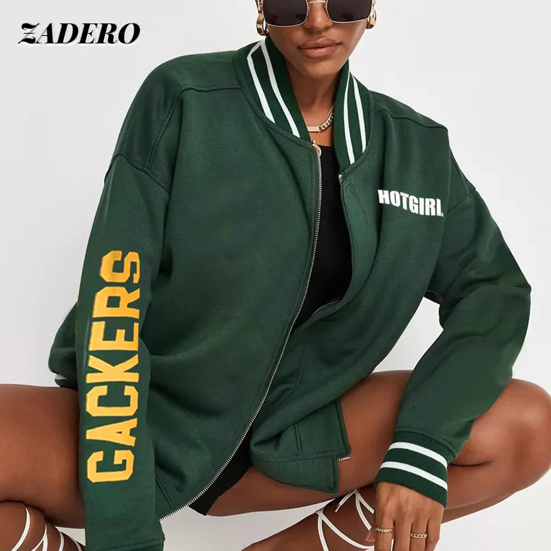 

Куртка-бомбер женская с длинным рукавом и надписью, оверсайз