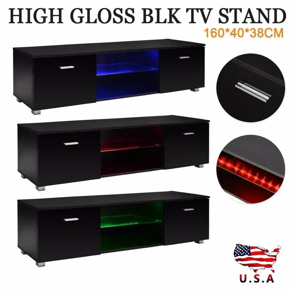 Черный глянец 63 &quotтумба под Телевизор с светодиодный светильник 2 ящика консоль