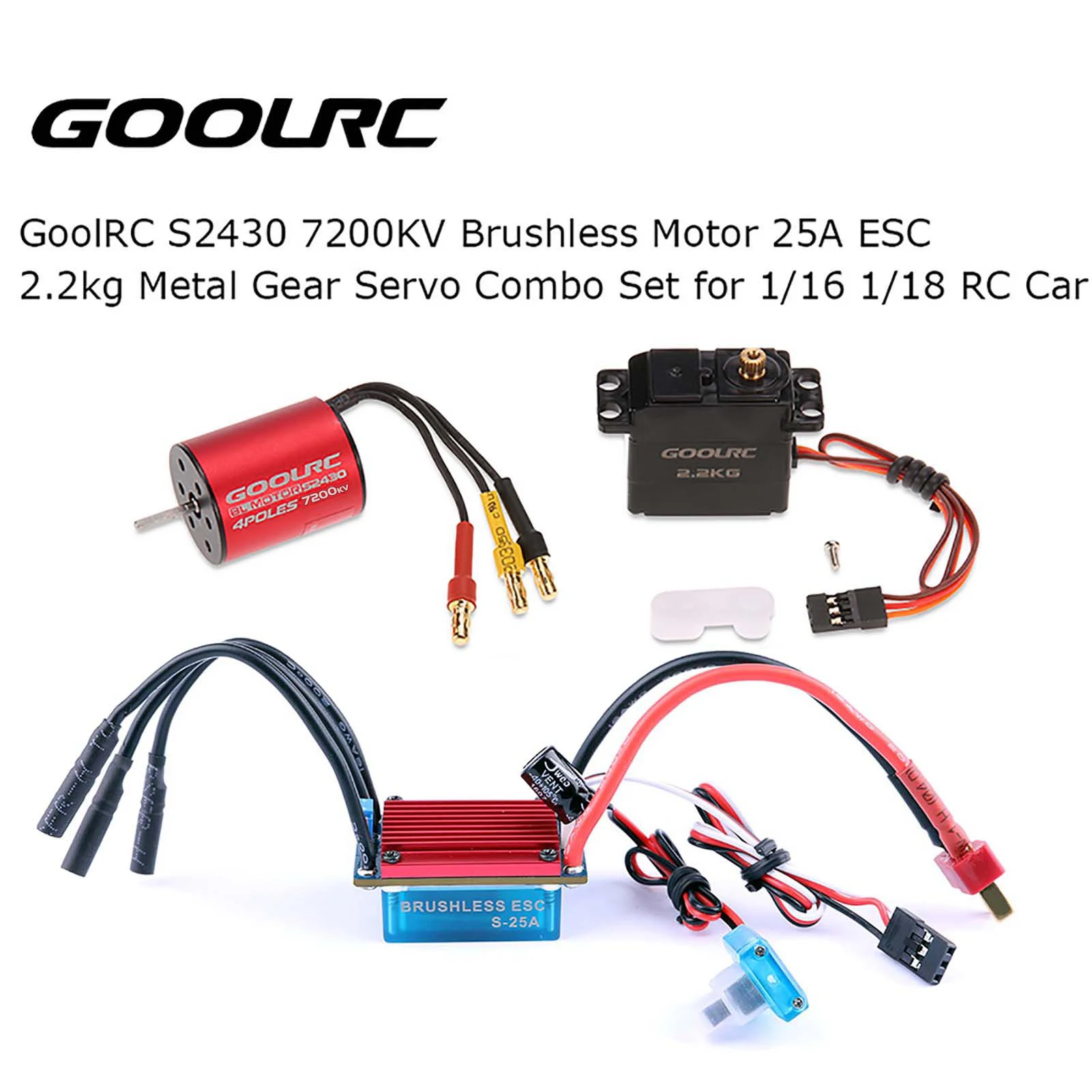 

Набор S2430 7200KV бесщеточный мотор 25A ESC 2,2 кг металлическая Шестерни комбинированный Серводвигатель комплект для 1/14 1/16 1/18 RC автомобиль