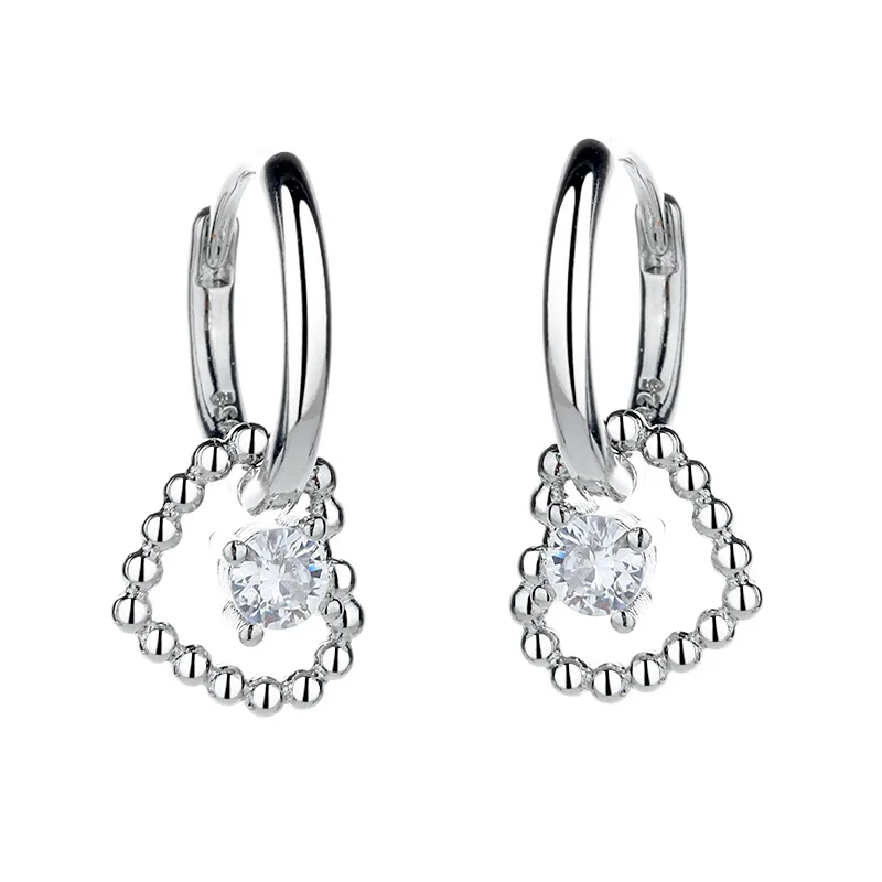 

925 Silver Korean Fashion Earrings for Women 2021 Sweet Peach Heart Earrings Temperament Love Zircon Earrings Jewelry Kolczyki
