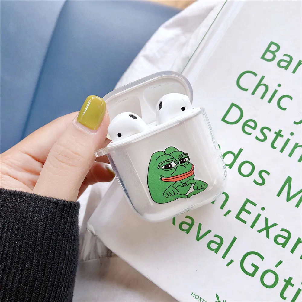 Мультяшный Sad чехол с лягушкой для Apple AirPods беспроводные Bluetooth наушники Pepe Memes мягкий прозрачный чехол для Airpods