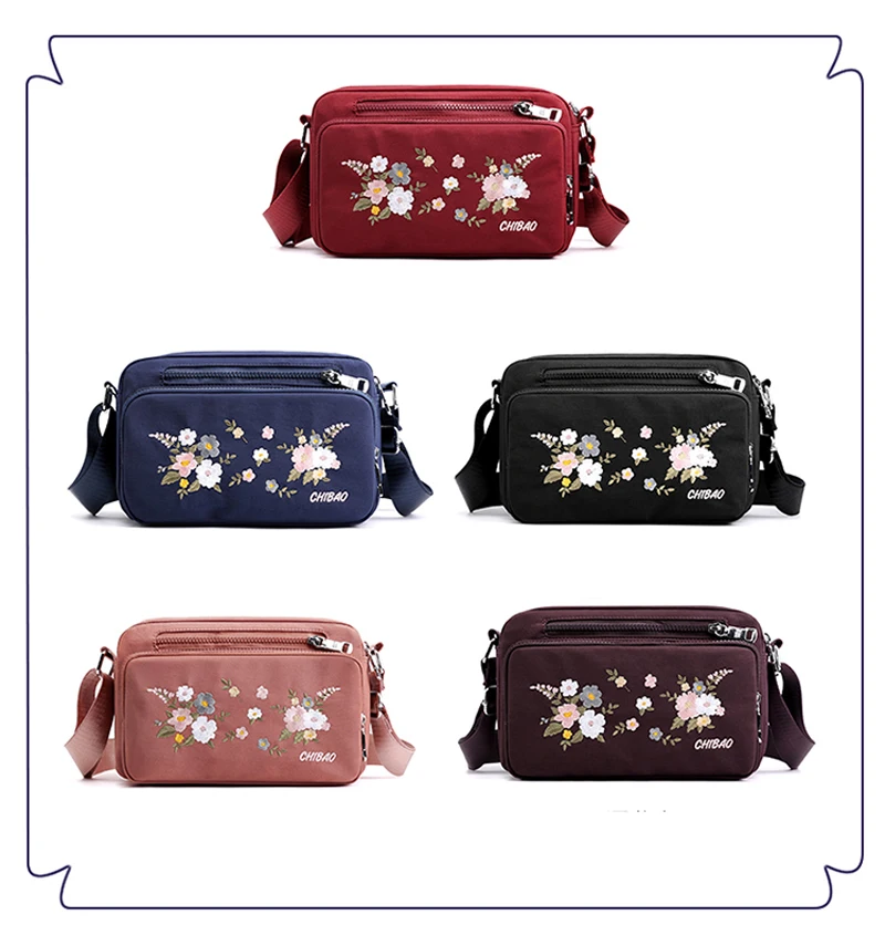 Bags for Women Nylon Crossbody Waterproof Female Messenger Bag Embroidery Shoulder Bag Small Fashion Women Messenger Bags
