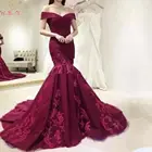 Женское вечернее платье с юбкой годе, бордовое длинное платье с аппликацией и открытыми плечами, элегантное платье для выпускного вечера, 2021