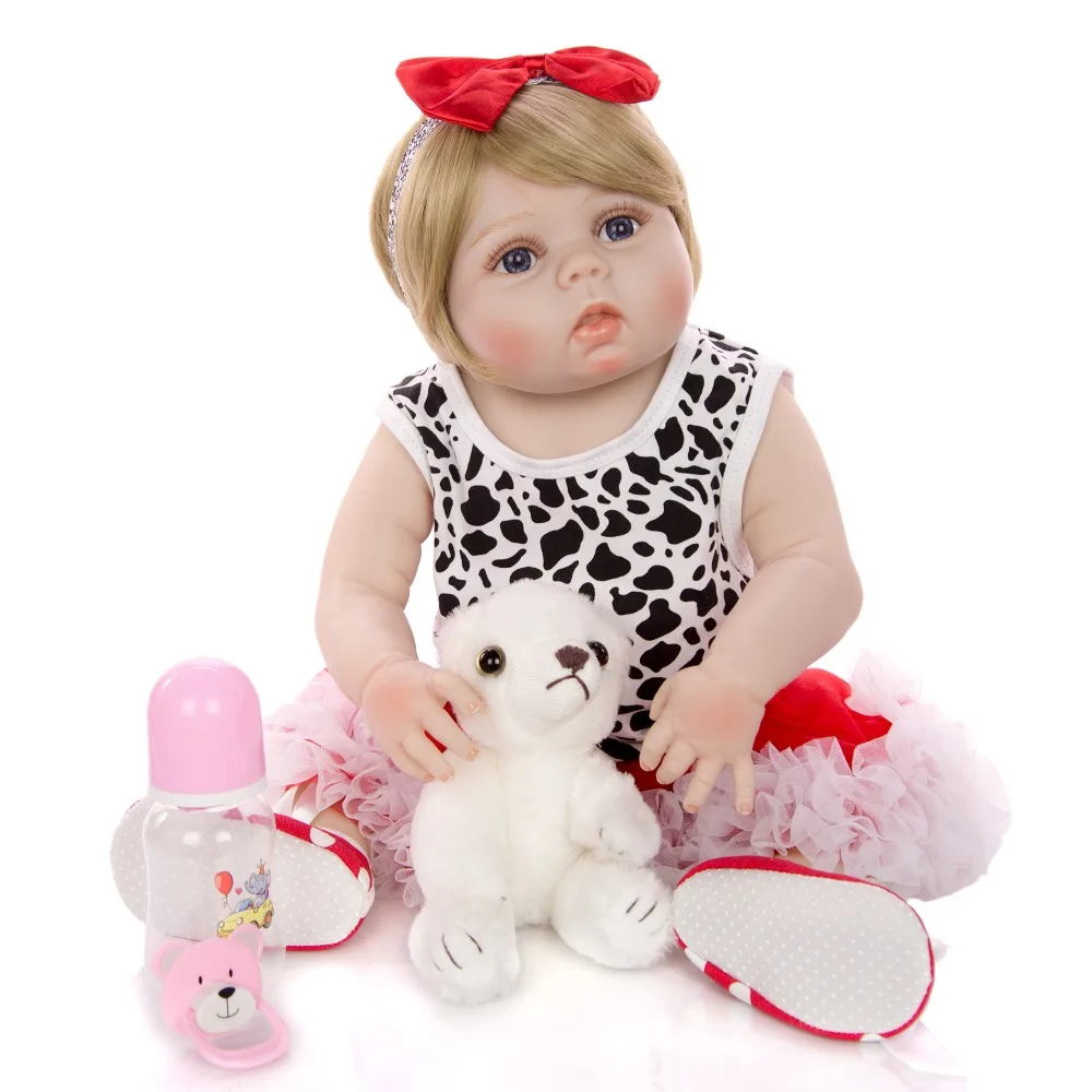 

Bebe reborn doll Lucy Girl 23 inch full silicone vinyl body newborn baby dolls alive gold wig children gift play house toys