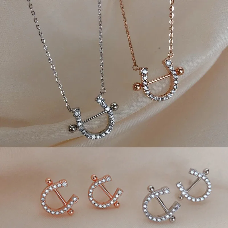 

925 Sterling Silver Elegant Crystal Necklace Earrings For Women Jewelry Set Accessories For Girls Pendientes eh898