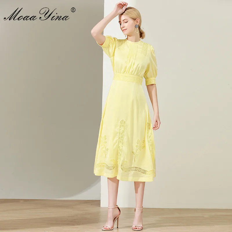 Женское кружевное платье MoaaYina дизайнерское облегающее с коротким рукавом и
