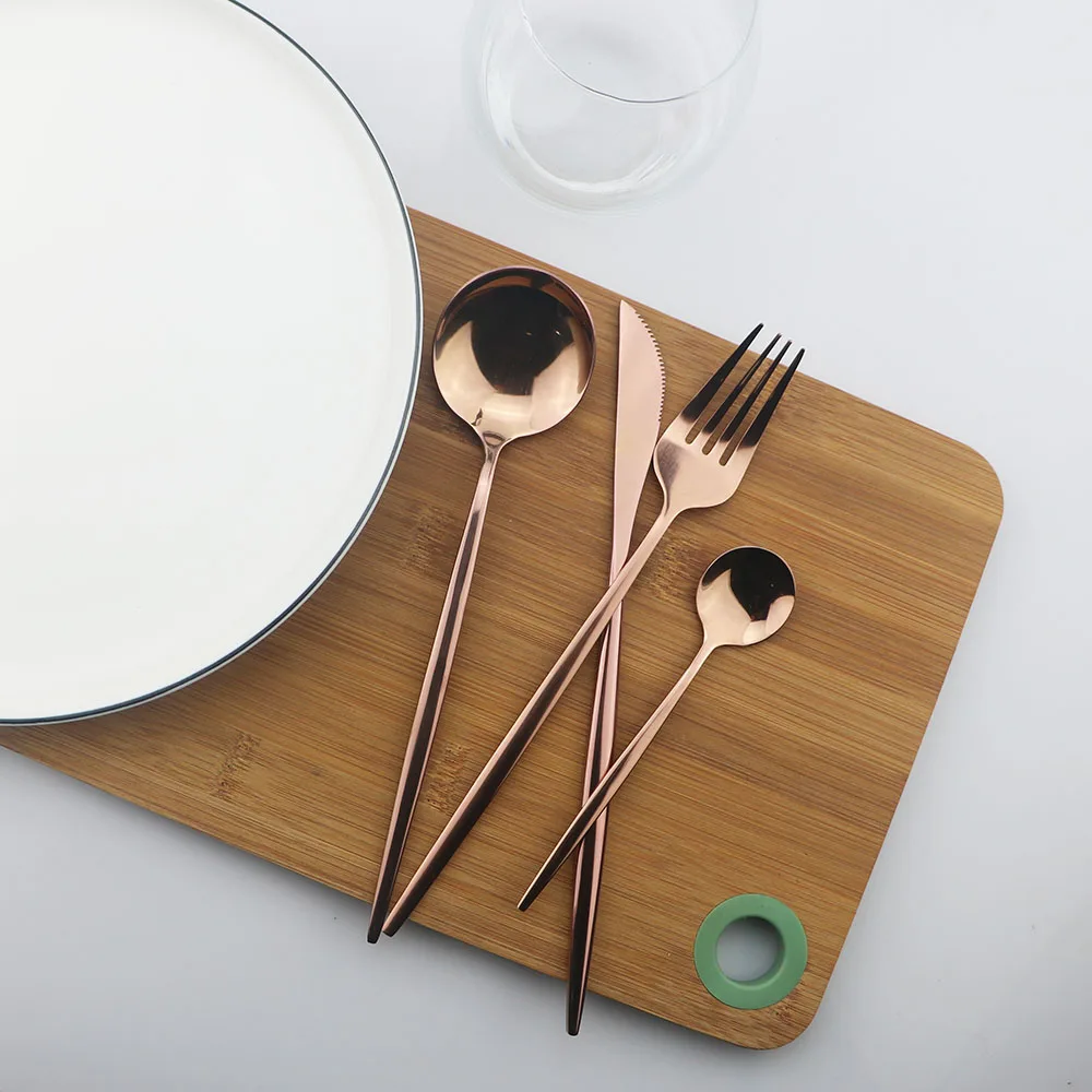 4Pcs/set 18/10 Stainless Steel Cute Hot Golden Dinnerware Set Kitchen Tableware Knife Fork Spoon Cutlery Silverware Sets | Дом и сад