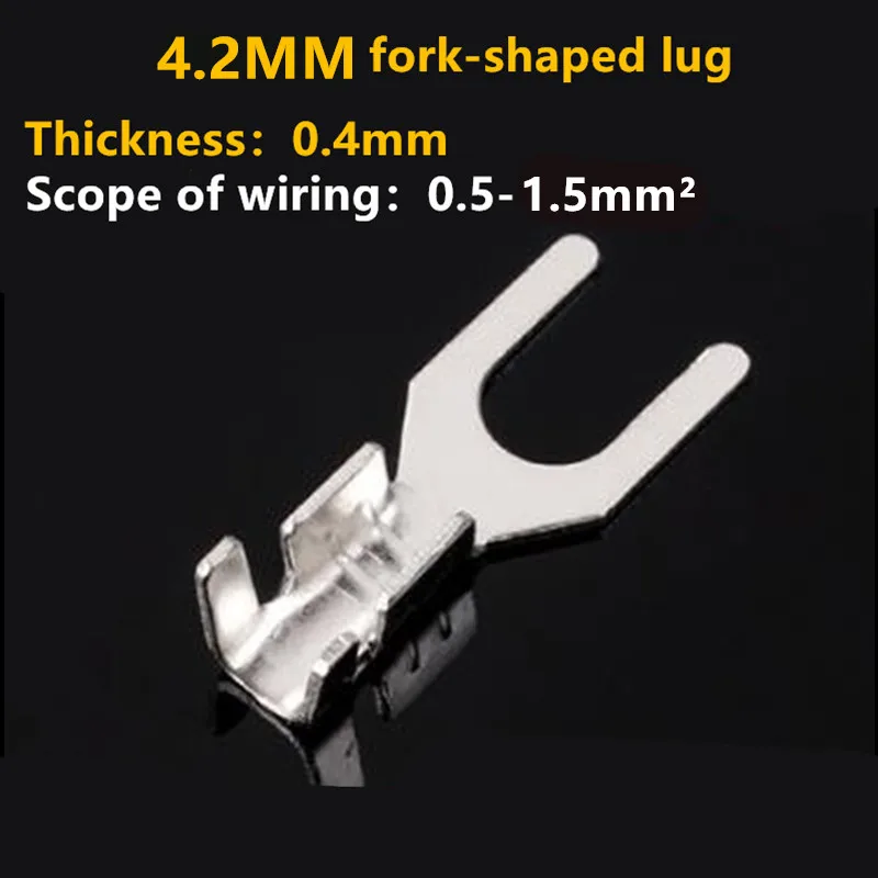 

100PCS 4.2mm Fork Terminal cold-pressed terminal U-shape copper Wire Crimp Terminal Lug Wire Naked Connector