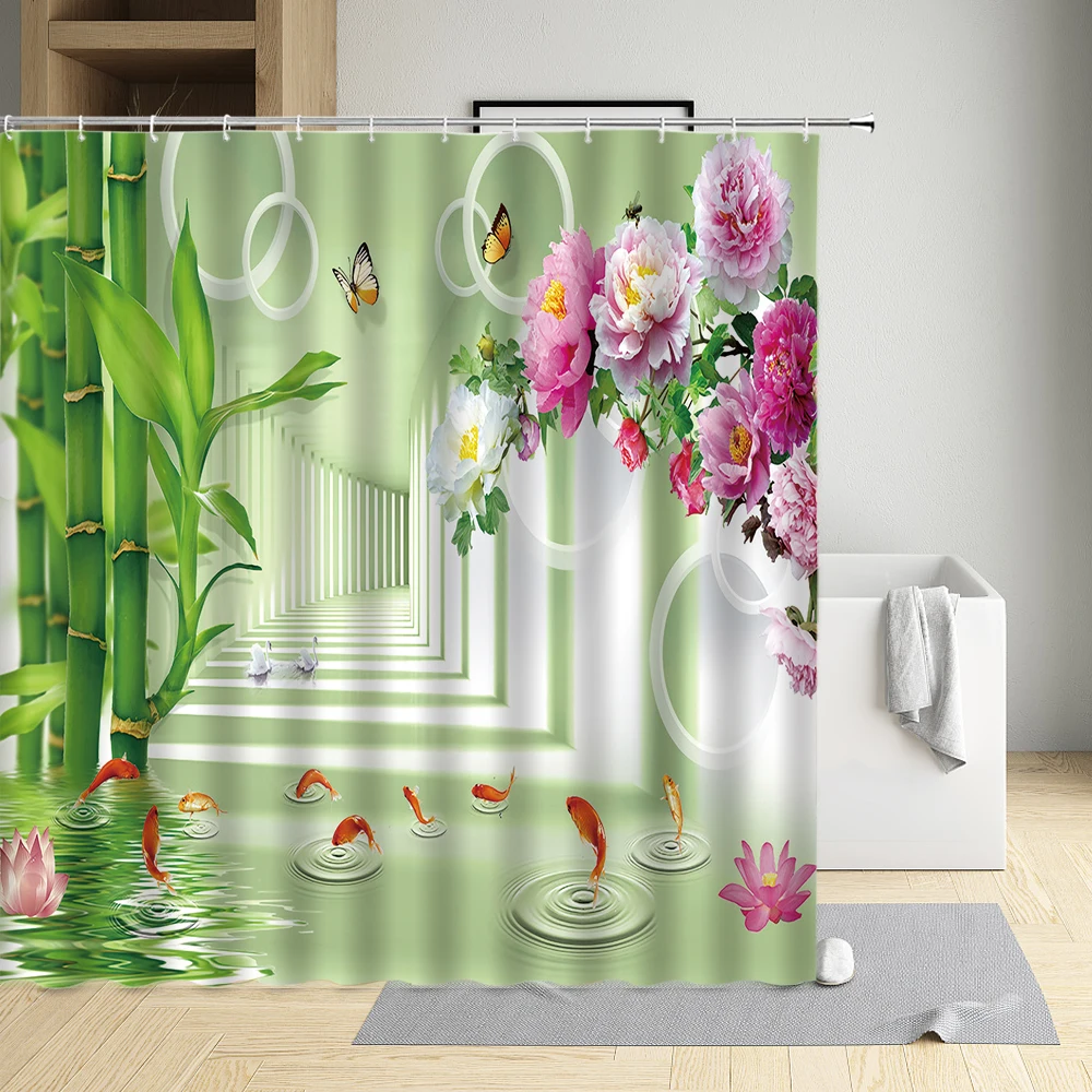

Green Bamboo Shower Curtain Creative Cute Wild Animal Panda Home Bathroom Decor Printing pattern Curtains Waterproof Bath Sets