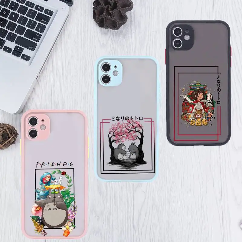 

my neighbor totoro friends Phone Case For iPhone 12 11 Mini Pro XR XS Max 7 8 Plus X Matte transparent Pink Back Cover