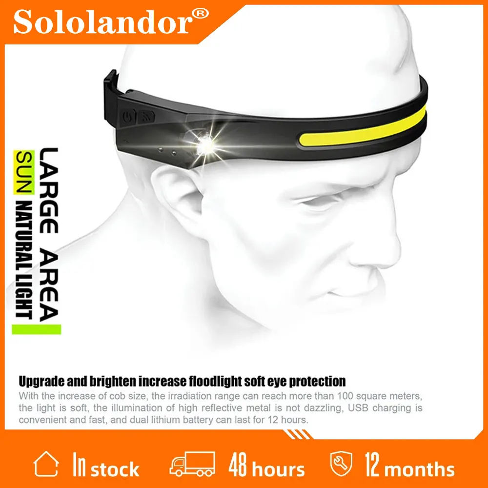 

Светодиодный индукционный налобный фонарь COB, встроенный литиевый аккумулятор 1200 мАч, перезаряжаемый портативный предупредительный Голов...