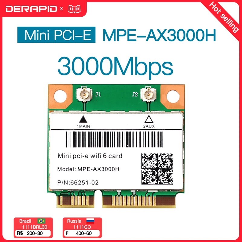 

3000Mbps Wifi 6 Wireless Adapter Mini PCI-E Card Bluetooth 5.0 Notebook Wlan Wifi Card 802.11ax/ac 2.4G/5Ghz MU-MIMO Windows 10