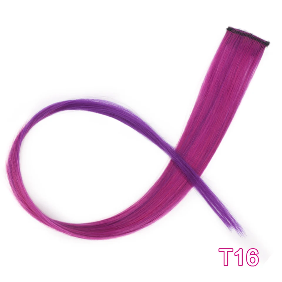 T16 AISI BEAUTY, длинные прямые радужные волосы для наращивания, на заколках, одна штука, ярко-розовые, серые синтетические волосы, пряди на заколках - Цвет: T16