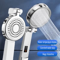 smart shower head with temperature display control foldable flip cover water stop high pressure water saving filter for shower