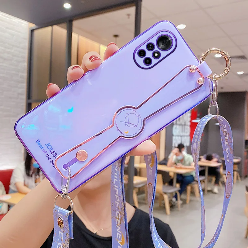 

Fashion Sling Wrist Strap Phone Holder Silicone Case For Honor 50 30 30S 30i 20 Pro 20E 20S 10 Lite 10i View 20 30 Pro Cover