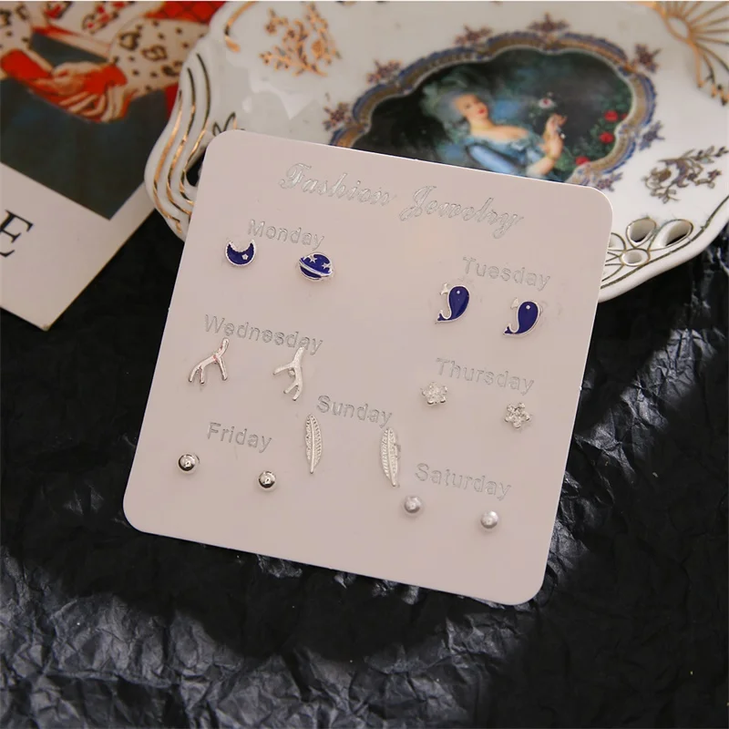 

Cute Women Heart Star Mini Earrings Set Fashion Small Crystal Square Leaf Pearl Stud Earring Sets for Women 2020 New Jewelry