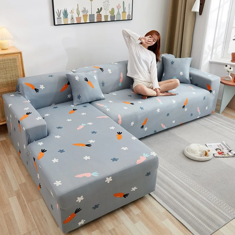 

Sectional Sofa Covers L Shape Couch Slipcover 2 Pcs Stretch Elastic L-Type Chaise Corner Sofa Furniture Protector Slip Cover