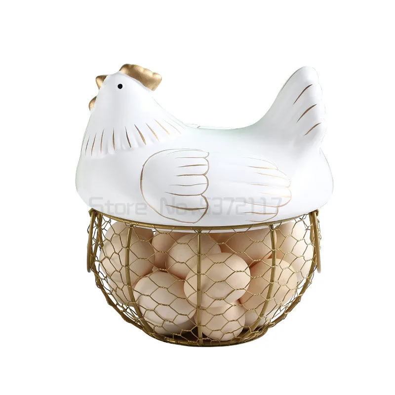 

Ceramic Iron Chicken Egg Basket Holder Snack Fruit Sundries Storage Box Hen Oraments Vegetables Container Organizer Rack